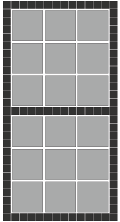 3x3 stk grå fliser og sorte sten